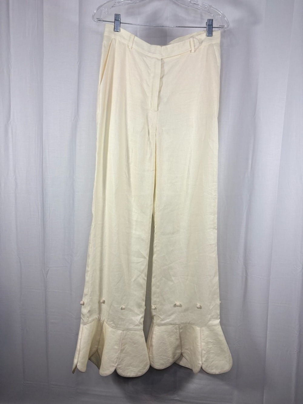 NWT DAHM HOUSE Unique Cream Petal Hem Wide-Leg Fancy Pants in Irish Linen Size 6